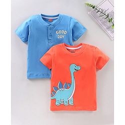 Babyhug Half Sleeves Cotton T-shirts Printed Pack of 2 - Blue Red