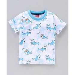 Babyhug Half Sleeves Striped T-Shirts Shark Print Pack of 3 - Multicolor