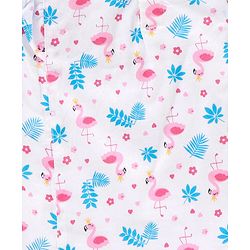 Babyhug Frill Sleeves Top Floral & Flamingo Print- White