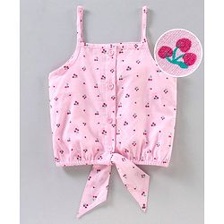 Babyhug Cotton Cambric Singlet Front Open Top With Knot- Pink