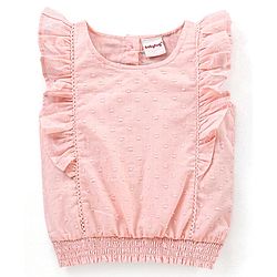 Babyhug Sleeveless Solid Rayon Swiss Dot Woven Top with Smocking & Frill detailing - Peach