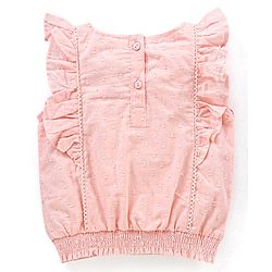 Babyhug Sleeveless Solid Rayon Swiss Dot Woven Top with Smocking & Frill detailing - Peach