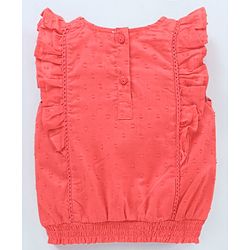Babyhug Sleeveless Swiss Dot Solid Top With Smocking & Frill Detailing - Red