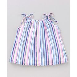 Babyhug Singlet Sleeves Cotton Cambric Printed Striped Woven Top - Multicolour