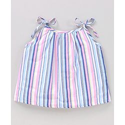 Babyhug Singlet Sleeves Cotton Cambric Printed Striped Woven Top - Multicolour