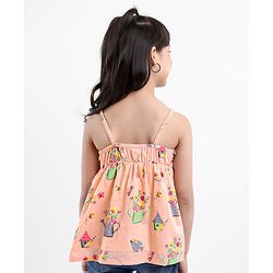 Babyhug Singlet Sleeves Rayon Woven Top With All Over Print - Peach