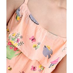 Babyhug Singlet Sleeves Rayon Woven Top With All Over Print - Peach