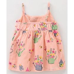 Babyhug Singlet Sleeves Rayon Woven Top With All Over Print - Peach