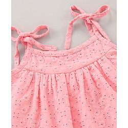 Babyhug Singlet Hakoba Embroidered Top With Gathers And Tie-Up Knot- Pink