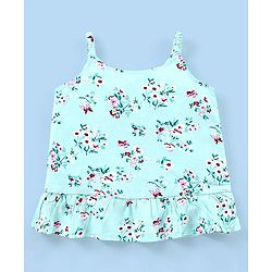 Babyhug Rayon Woven Sleeveless Top with Frill Detailing Floral Print - Green
