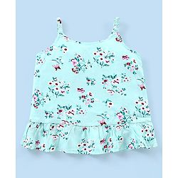 Babyhug Rayon Woven Sleeveless Top with Frill Detailing Floral Print - Green
