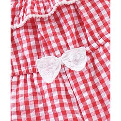 Babyhug 100% Cotton Off Shoulder Sleeves Jumpsuit Checks Print - Red