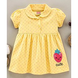 Babyhug Half Sleeves Frock Polka Dots Print - Yellow