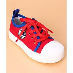 Cute Walk by Babyhug Lace Up Casual Shoes Smiley Applique - Red