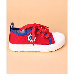 Cute Walk by Babyhug Lace Up Casual Shoes Smiley Applique - Red