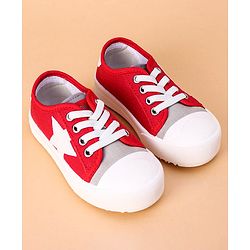 Cute Walk by Babyhug Lace Up Casual Shoes Star Patch - Red