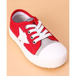 Cute Walk by Babyhug Lace Up Casual Shoes Star Patch - Red