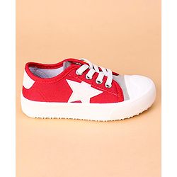 Cute Walk by Babyhug Lace Up Casual Shoes Star Patch - Red