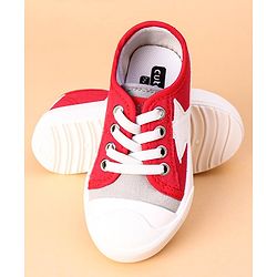 Cute Walk by Babyhug Lace Up Casual Shoes Star Patch - Red