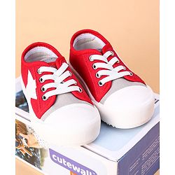 Cute Walk by Babyhug Lace Up Casual Shoes Star Patch - Red