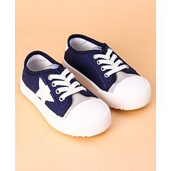 Cute Walk by Babyhug Lace Up Casual Shoes Star Patch - Navy Blue