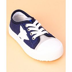 Cute Walk by Babyhug Lace Up Casual Shoes Star Patch - Navy Blue