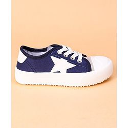 Cute Walk by Babyhug Lace Up Casual Shoes Star Patch - Navy Blue