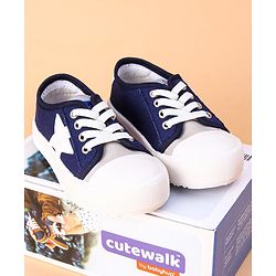 Cute Walk by Babyhug Lace Up Casual Shoes Star Patch - Navy Blue