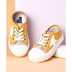 Cute Walk by Babyhug Lace Up Casual Shoes Star Patch - Yellow