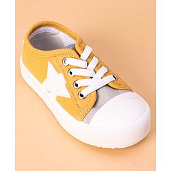 Cute Walk by Babyhug Lace Up Casual Shoes Star Patch - Yellow