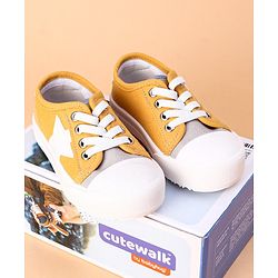 Cute Walk by Babyhug Lace Up Casual Shoes Star Patch - Yellow