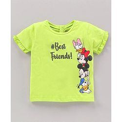 Babyhug Half Sleeves Top and Knee Length Shorts Mickey Mouse & Friends Print - Sunny Lime Pink