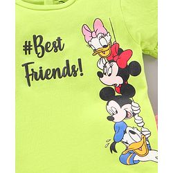 Babyhug Half Sleeves Top and Knee Length Shorts Mickey Mouse & Friends Print - Sunny Lime Pink