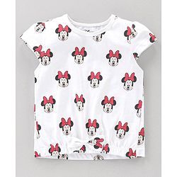Babyhug Short Sleeves Top & Skirt Minnie Mouse Print - White Red