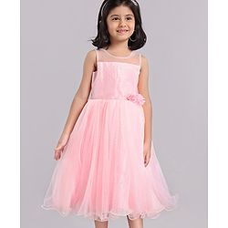 Babyhug Sleeveless Fit and Flare Embellished Party Frock with Corsage - Pink