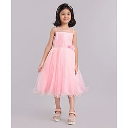 Babyhug Sleeveless Fit and Flare Embellished Party Frock with Corsage - Pink