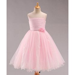 Babyhug Sleeveless Fit and Flare Embellished Party Frock with Corsage - Pink