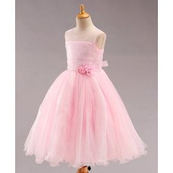 Babyhug Sleeveless Fit and Flare Embellished Party Frock with Corsage - Pink