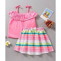Babyhug Sleeveless Top & Striped Skirt - Pink