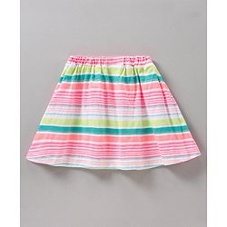 Babyhug Sleeveless Top & Striped Skirt - Pink
