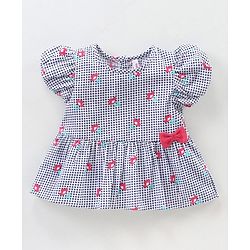 Babyhug Short Sleeves Top & Leggings Set Checks & Floral Print with Bow Applique - Pink