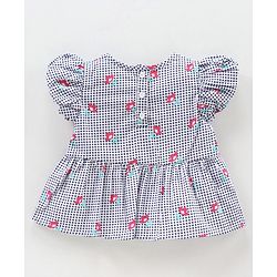 Babyhug Short Sleeves Top & Leggings Set Checks & Floral Print with Bow Applique - Pink