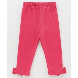 Babyhug Short Sleeves Top & Leggings Set Checks & Floral Print with Bow Applique - Pink