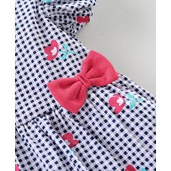 Babyhug Short Sleeves Top & Leggings Set Checks & Floral Print with Bow Applique - Pink