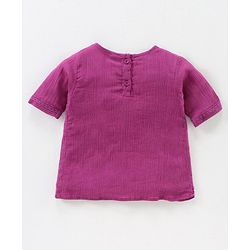 Babyhug Half Sleeves Top & Washed Jeans Embroidered & Geometric Print - Wine Blue
