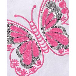 Babyhug Short Sleeves Top & Skirt Sequin Butterfly Embroidery - White Fuchsia