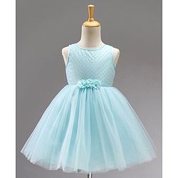 Babyhug Sleeveless Fit & Flare Frock with Corsage & Sequins Applique - Mint Green