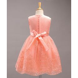Babyhug Sleeveless Party Wear Frock Floral Appliques  - Peach
