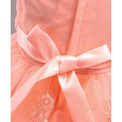 Babyhug Sleeveless Party Wear Frock Floral Appliques  - Peach