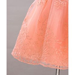 Babyhug Sleeveless Party Wear Frock Floral Appliques  - Peach